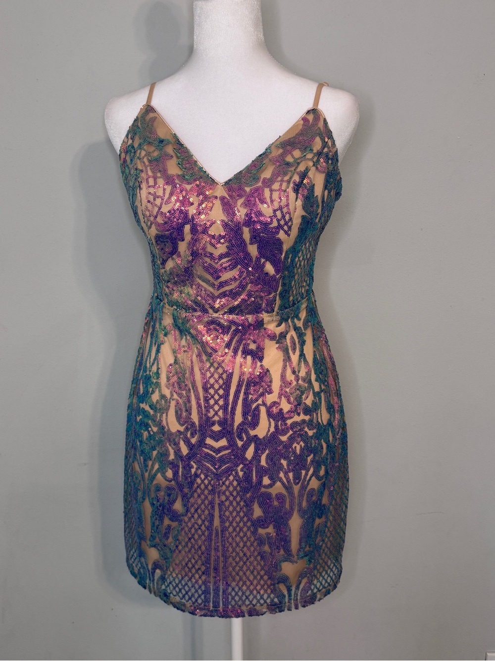 City Studio Multicolor Sequin V-Neck Mini Dress